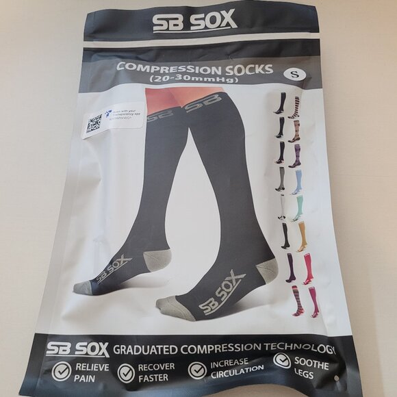 SB SOX Compression Socks Black/Gray, 20-30 mmHg  SIZE Small - Picture 1 of 2